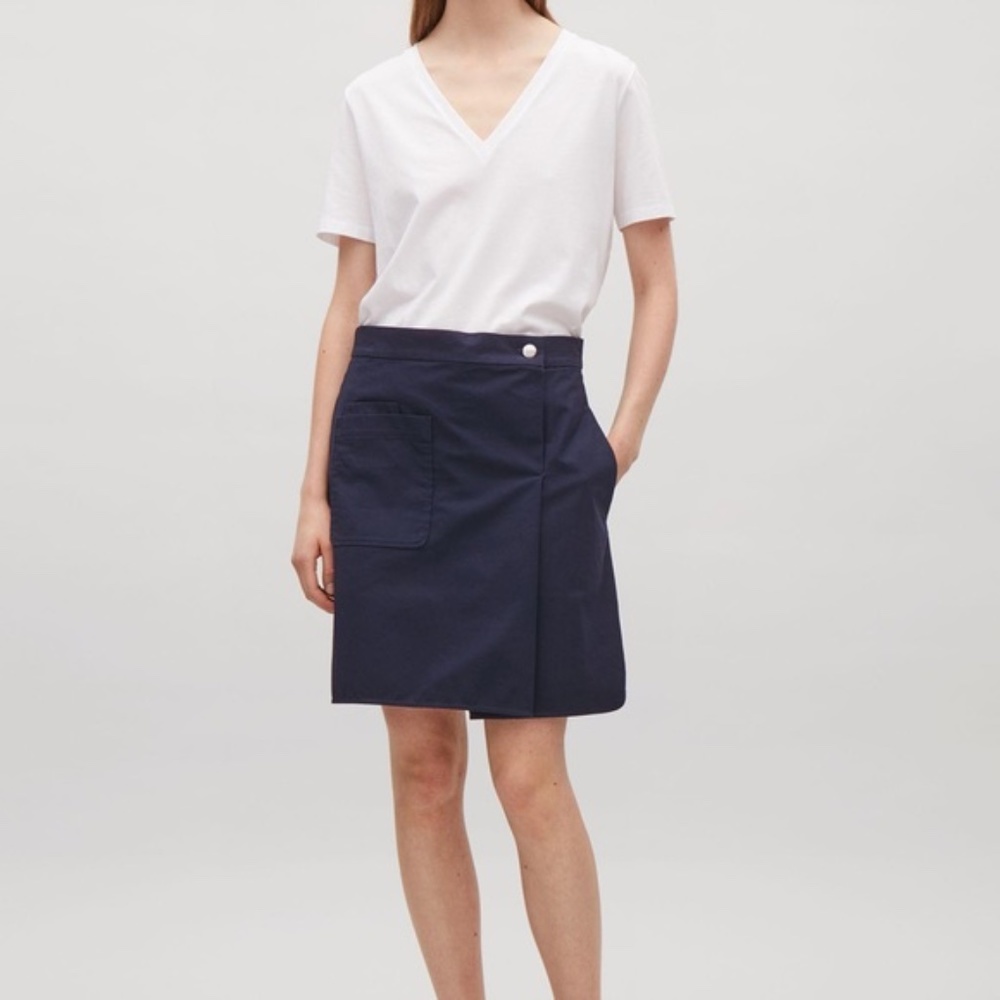 COS Patch Pocket Wrap Skirt Navy Blue Pockets Size 2